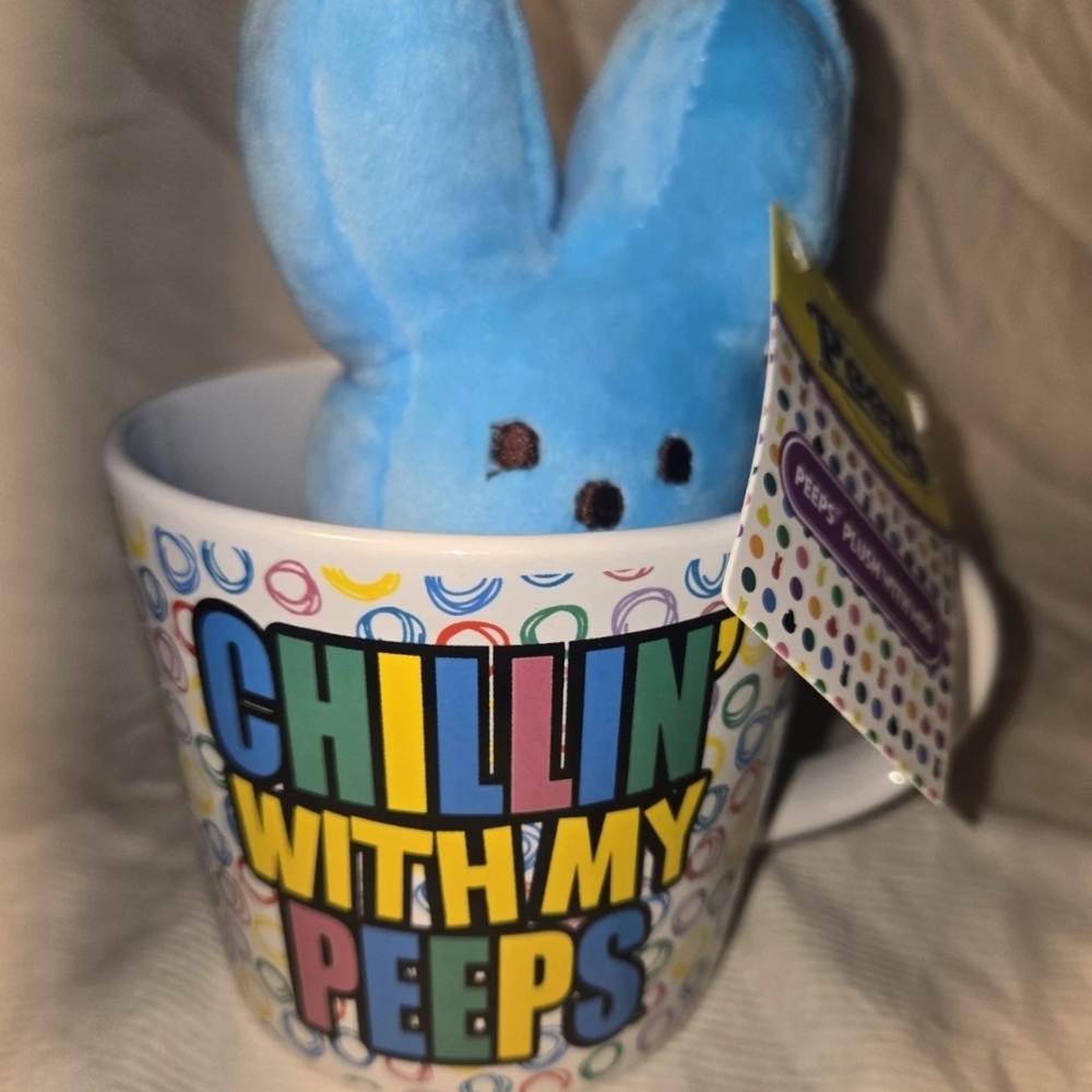 Peeps Plush Bunny Ceramic Coffee Mug "Chilling with my peeps" New 12 oz